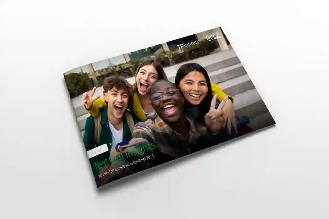 Mockup of White paper depicting smiling Gen Z consumers expressing positivity and creativity